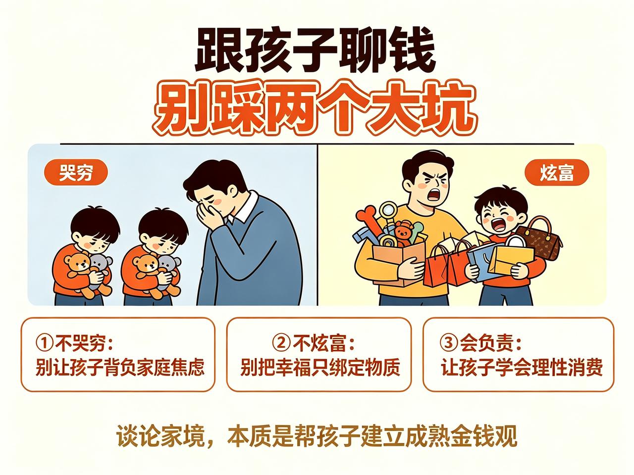 要不要把家里财务状况告诉孩子？

可以说，但必须守住两条绝对不能破的底线：不刻意