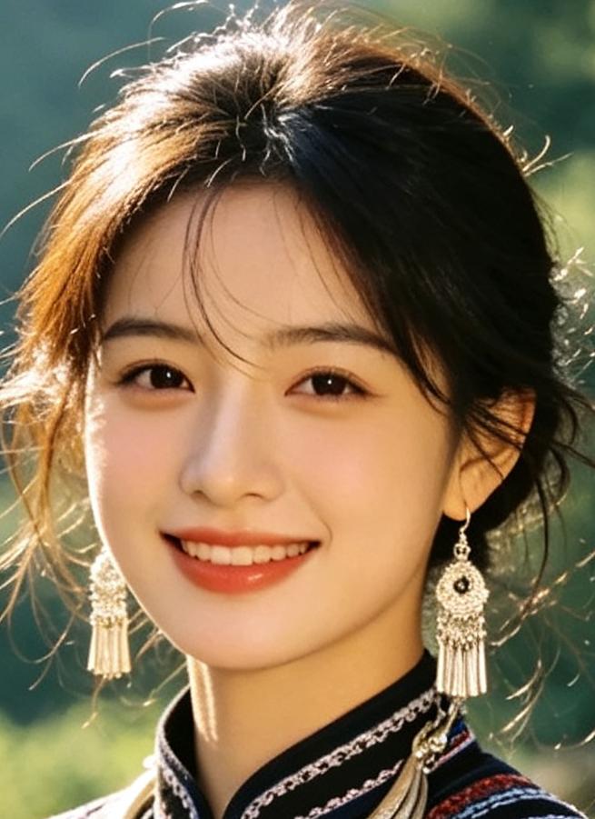 生于山野的哈尼少女，没有华丽修饰。脸庞带着阳光的温度，眼神纯粹干净，一颦一笑朴素
