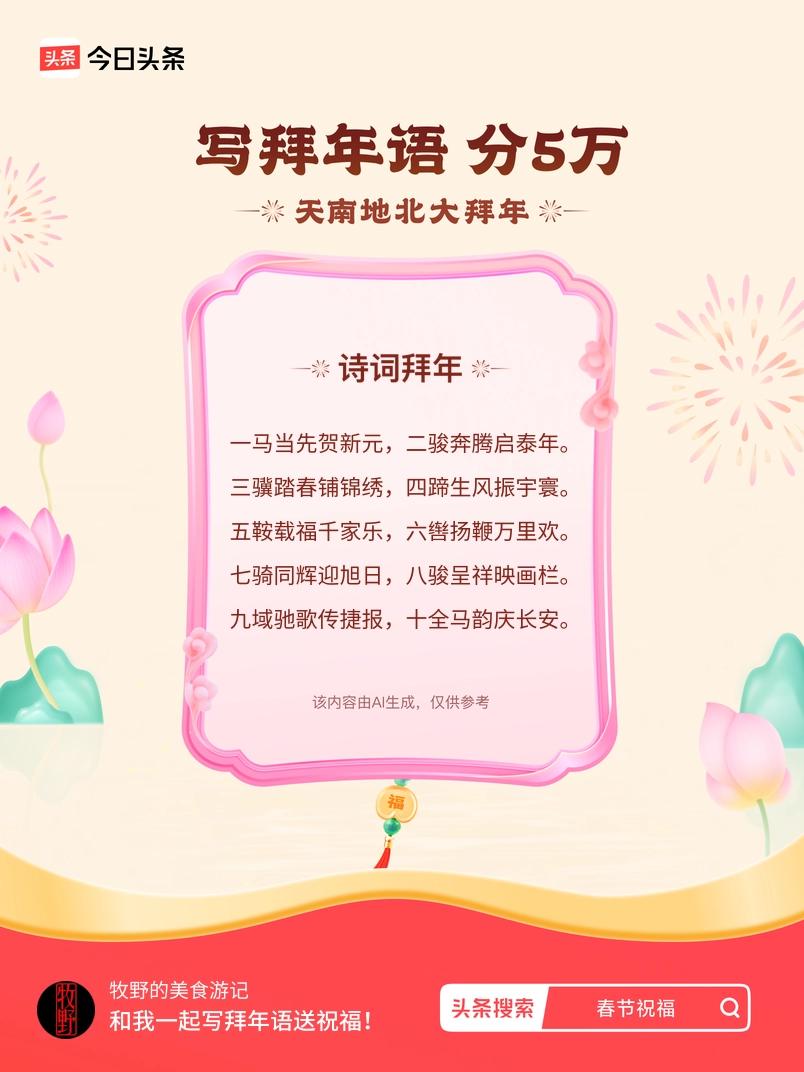 写拜年语送祝福新春拜年送祝福！我的祝福是：“一马当先贺新元，二骏奔腾启泰年。三骥