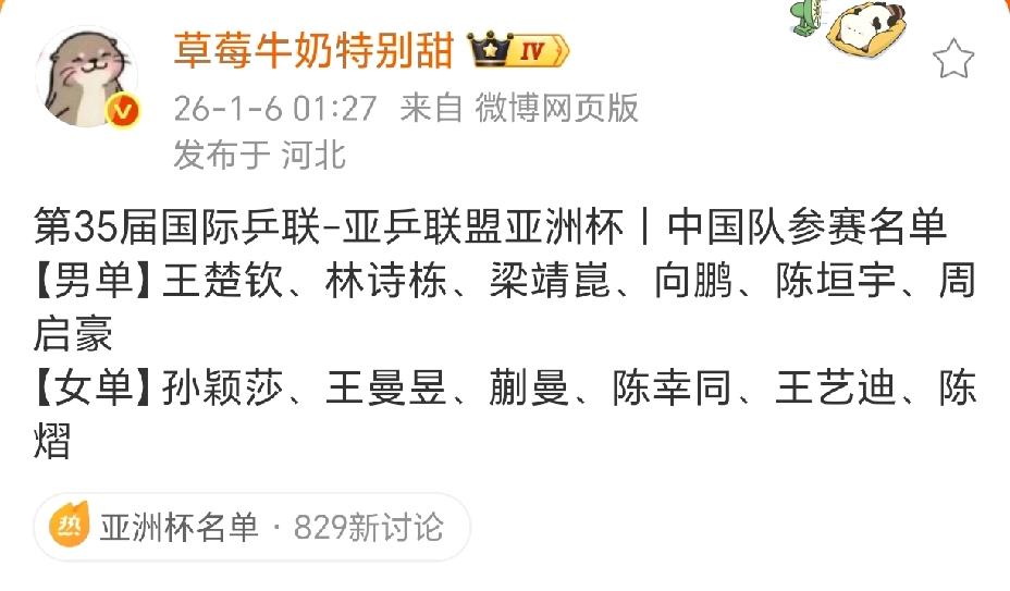 亚洲杯名单大半夜出，
不知道是惊喜还是惊吓。

王楚钦、孙颖莎名字赫然在列，
虽