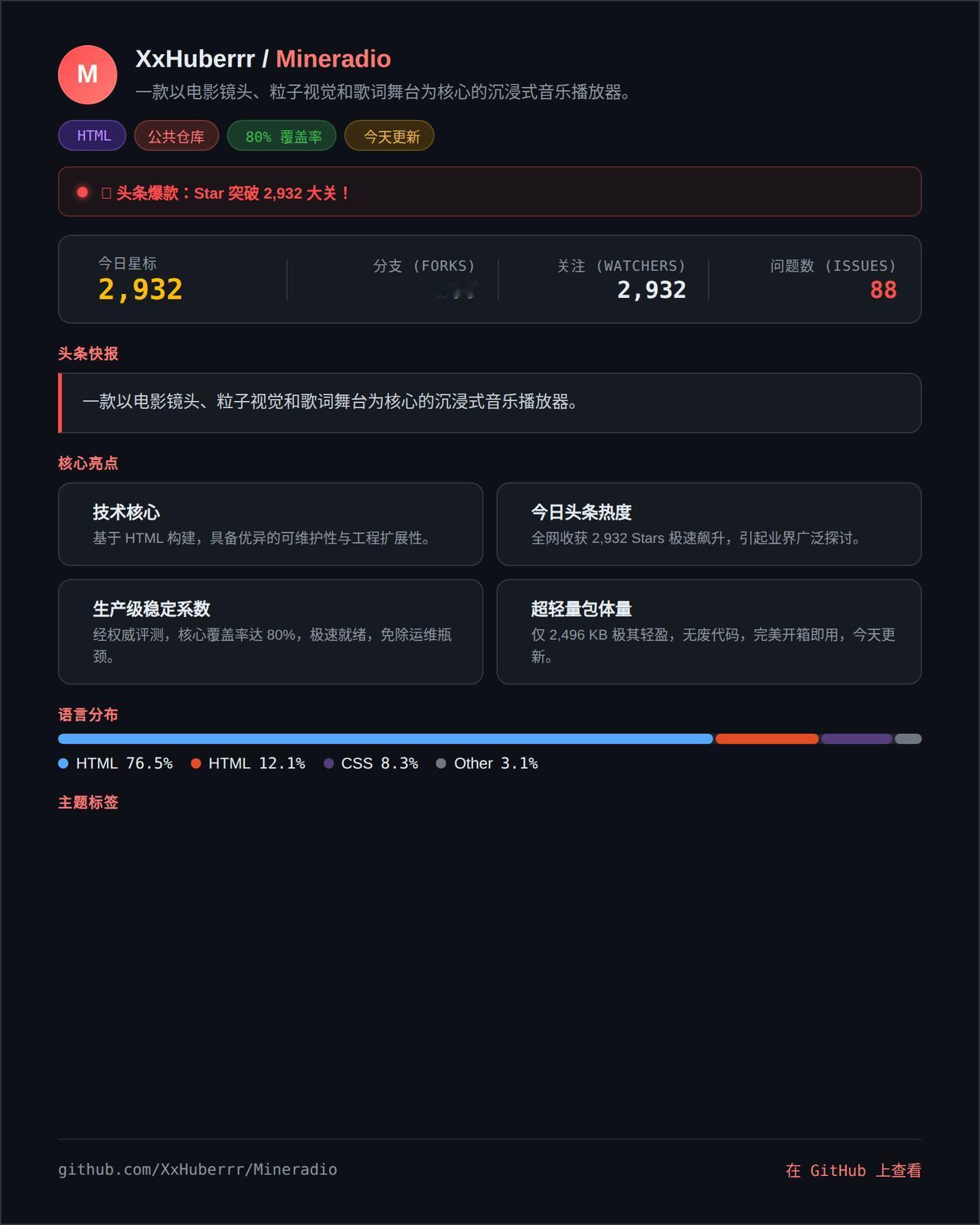 如果你还在忍受那些千篇一律、界面比老式收音机还乏味的音乐播放器，那你真该看看这个