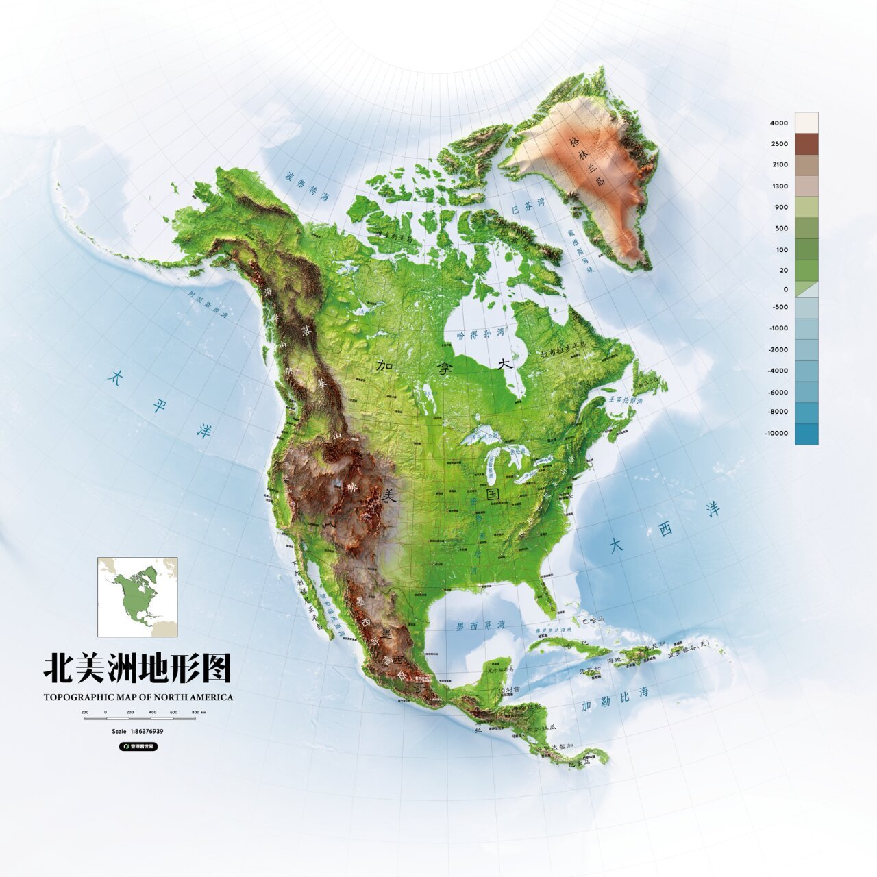 七大洲3D地形图 ​​​