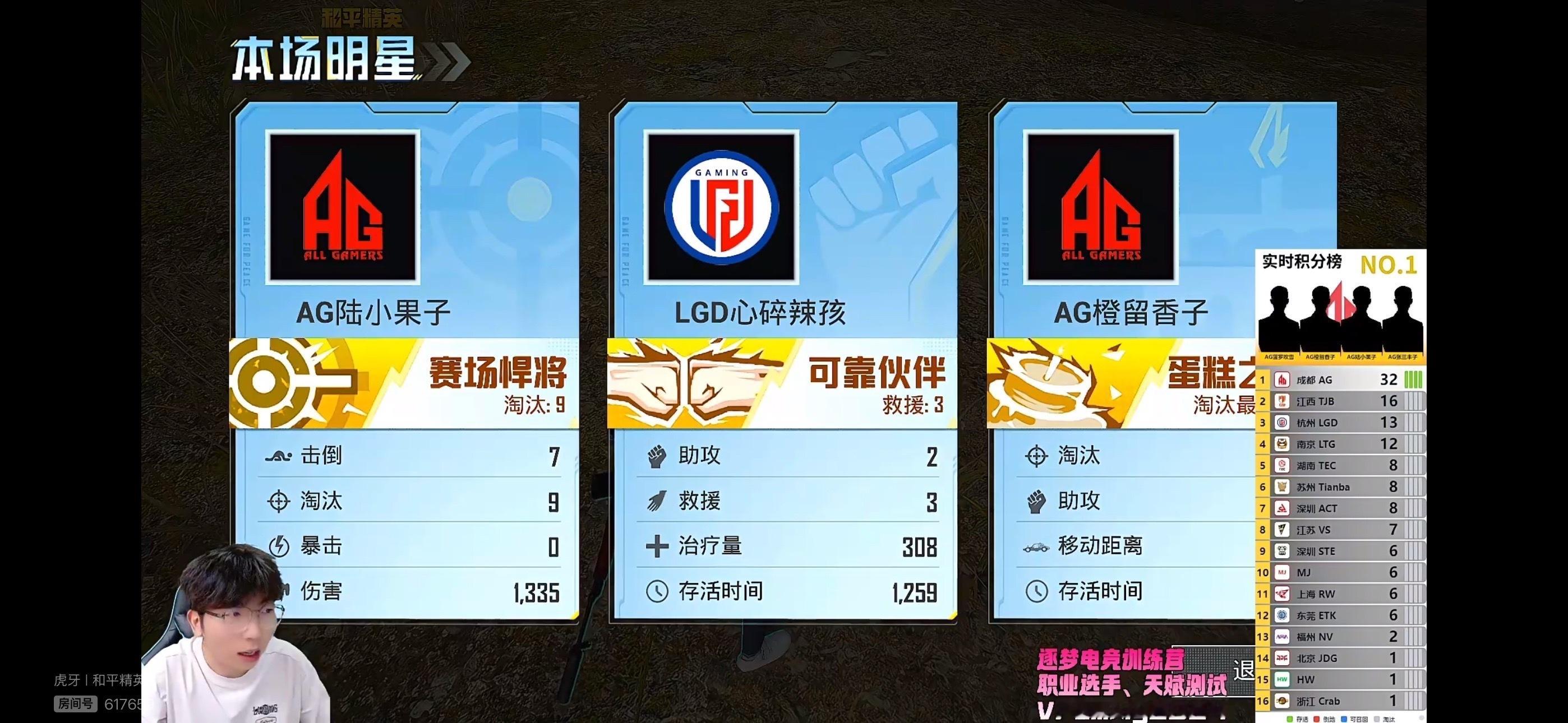 0623晚间训练赛首局，成都AG（果宝特攻版）成功吃鸡。战队以22总淘汰、32积