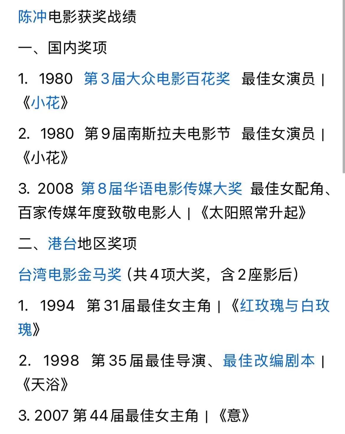 陈冲获奖情况：你喜欢她哪个角色？