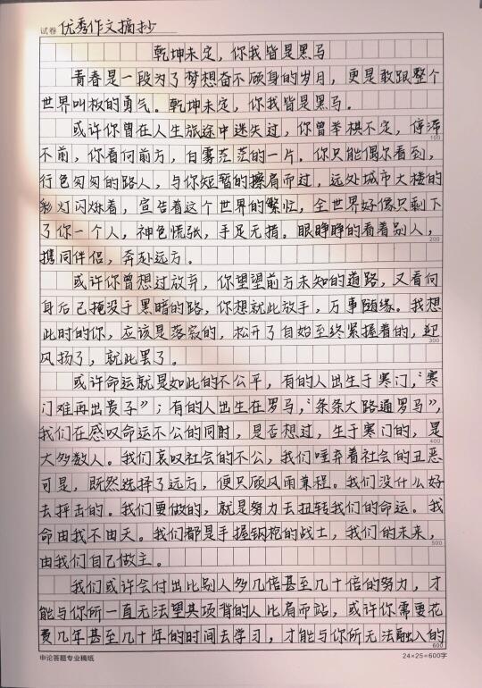 作文《乾坤未定，你我皆是黑马》