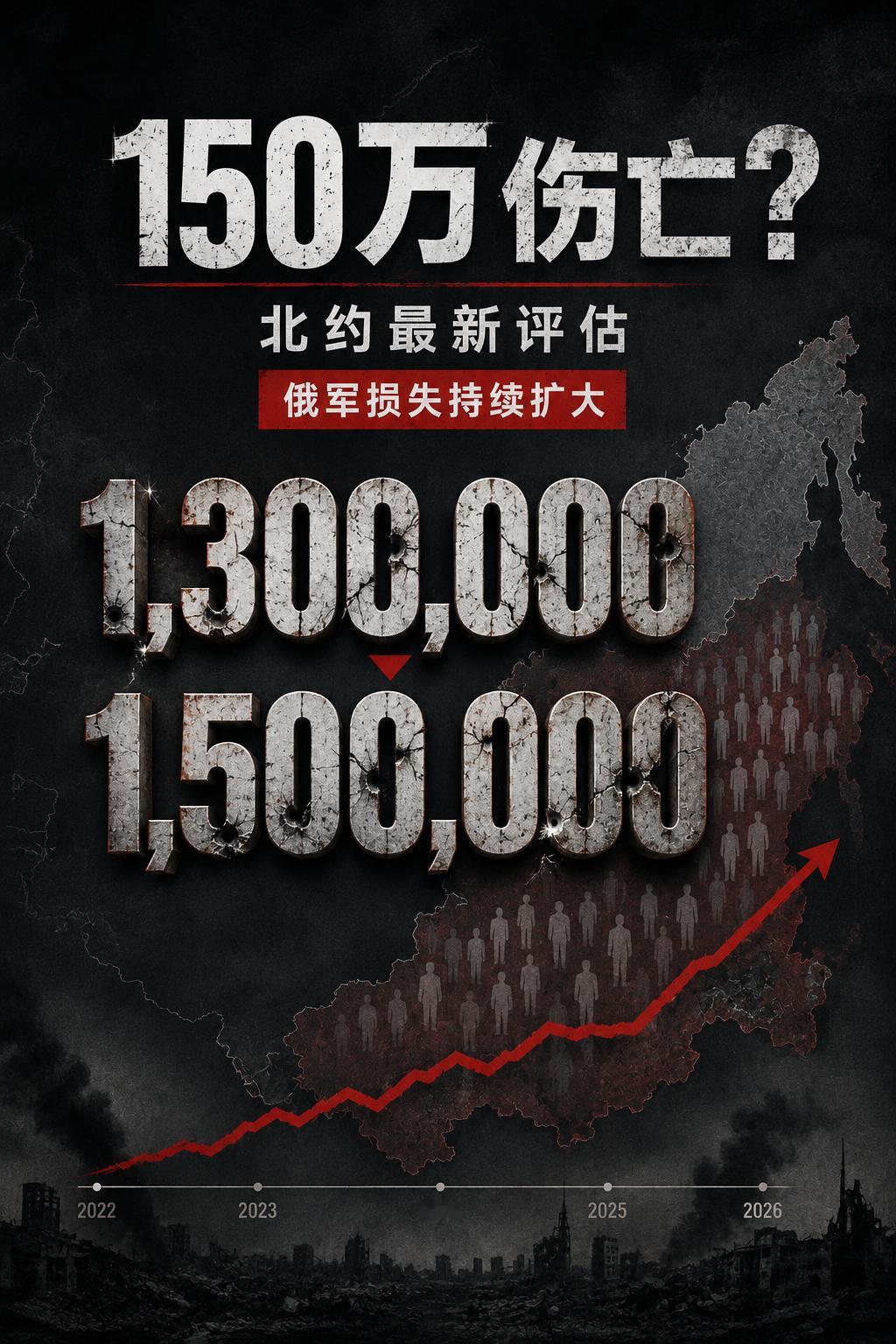 北约官员：俄罗斯在乌克兰战争中伤亡总数达130万至150万据英国防务期刊（UK 