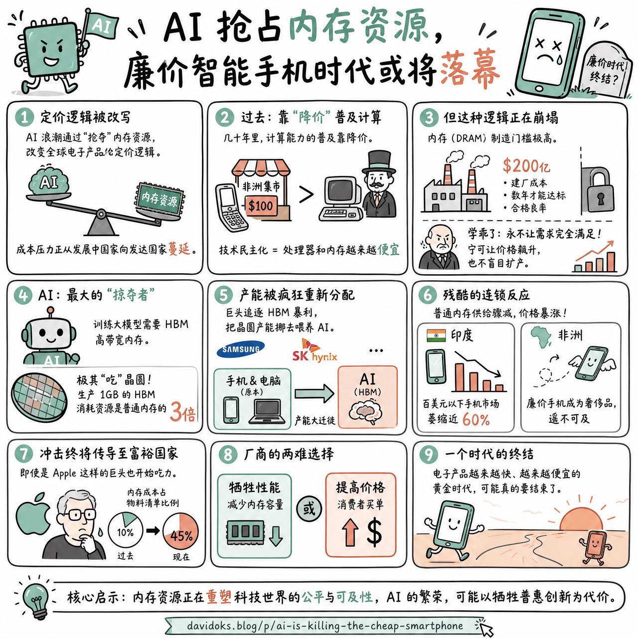 【AI 抢占内存资源，廉价智能手机时代或将落幕】

快速阅读：AI 浪潮正通过“