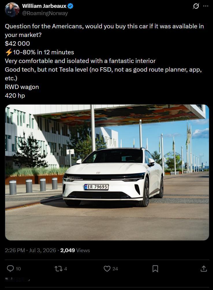 如果极氪7GT卖到美国，4.2万美元你会买吗？美国网友聊开了。
有海外博主把这个