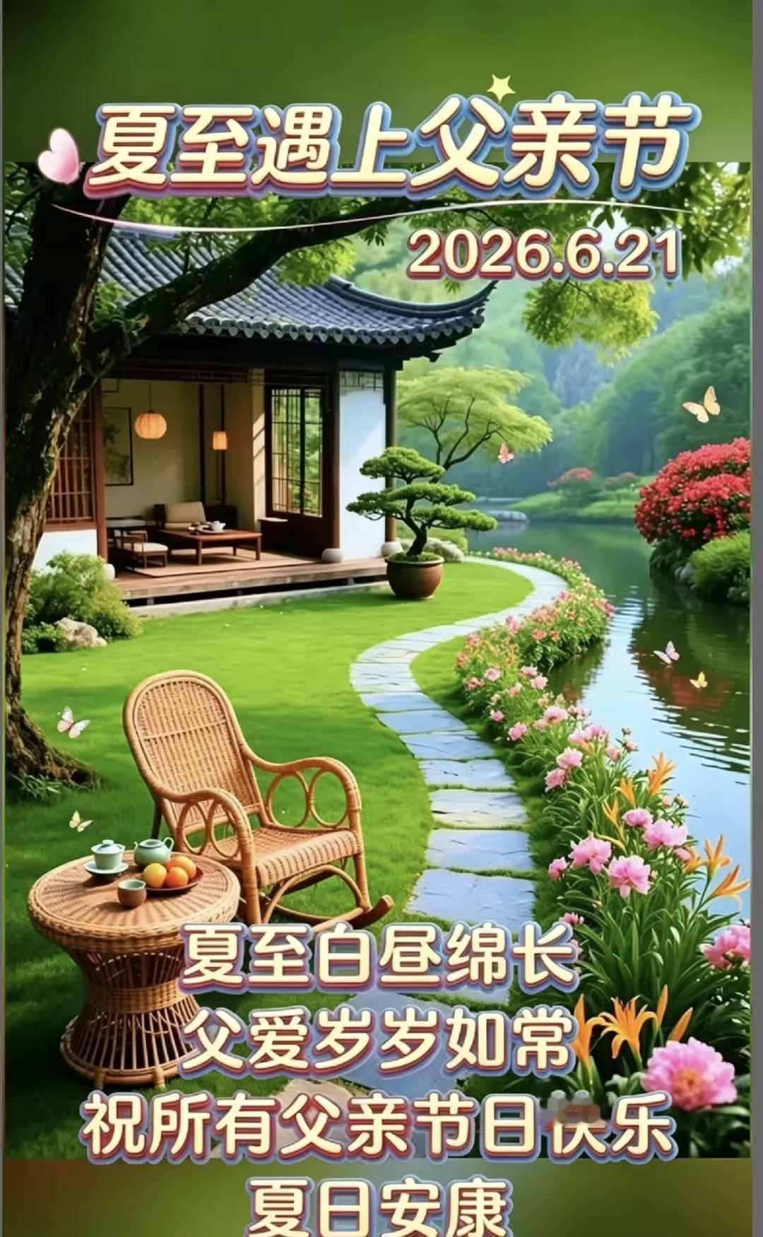夏至巧遇父亲节
 
今日夏至，是一年白昼最长的一天，清风裹挟着初夏暖意，蝉鸣隐隐