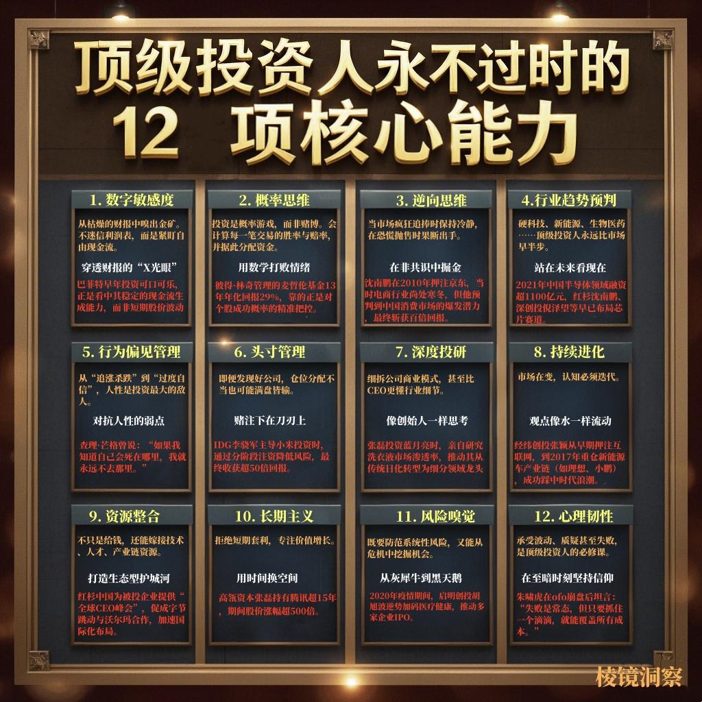 顶级投资人之所以能穿越周期、屹立不倒，靠的绝非运气，而是深植于思维与行动中的核心