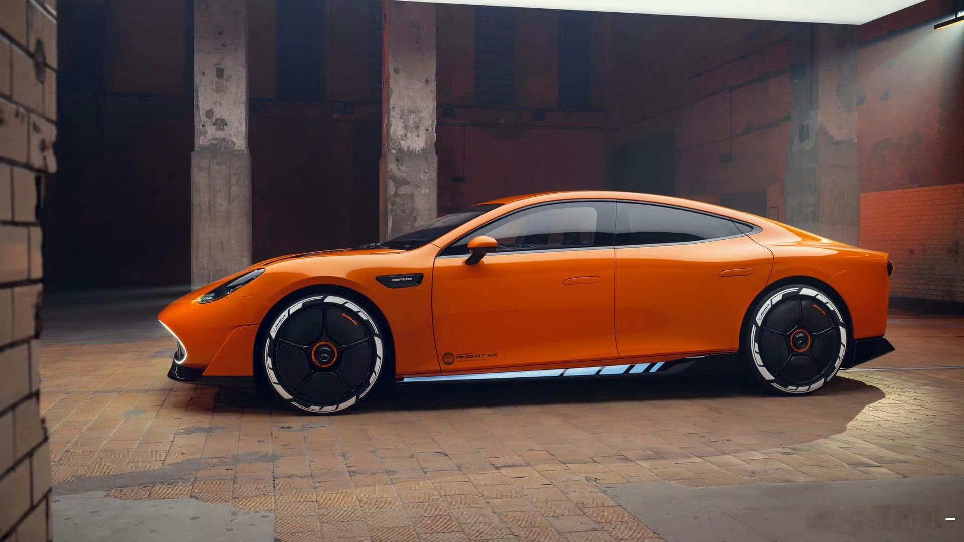 奔驰AMG GT XX前后五连杆、前单后双3台轴向磁通电机，峰值功率 >1000