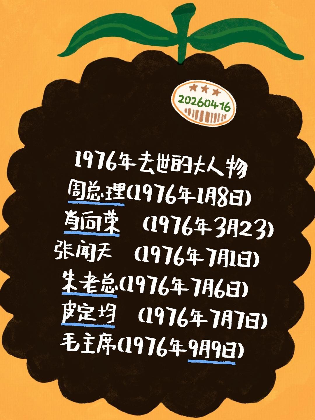 1976年去世的大人物 周总理（1976年1月8日） 肖向荣（1976...