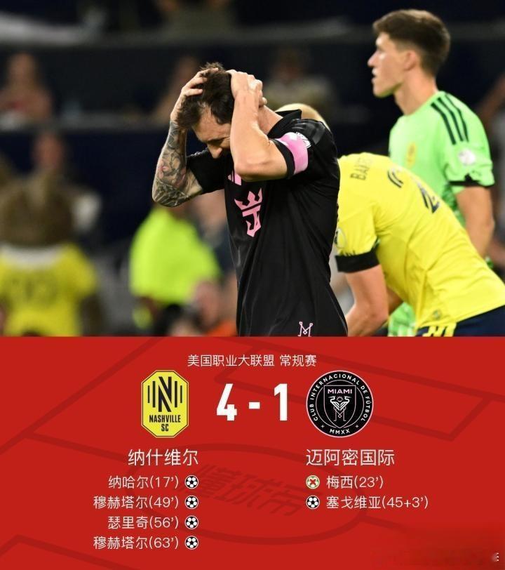 🚨【全场战报】迈阿密1-4惨败纳什维尔！梅西失点+中柱，各赛事三连败！⚽️🔥