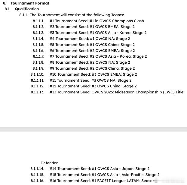 EWC公布了完整规则书，其中种子顺位正如上次的图2所示。16支队伍将分为2个小组