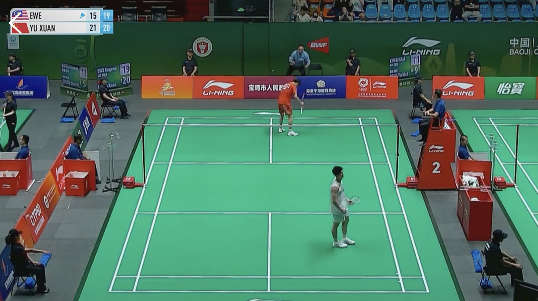 刘宇轩🇨🇳 21-15、21-19 🇲🇾尤阳下轮对手：古贺穗🇯🇵 v