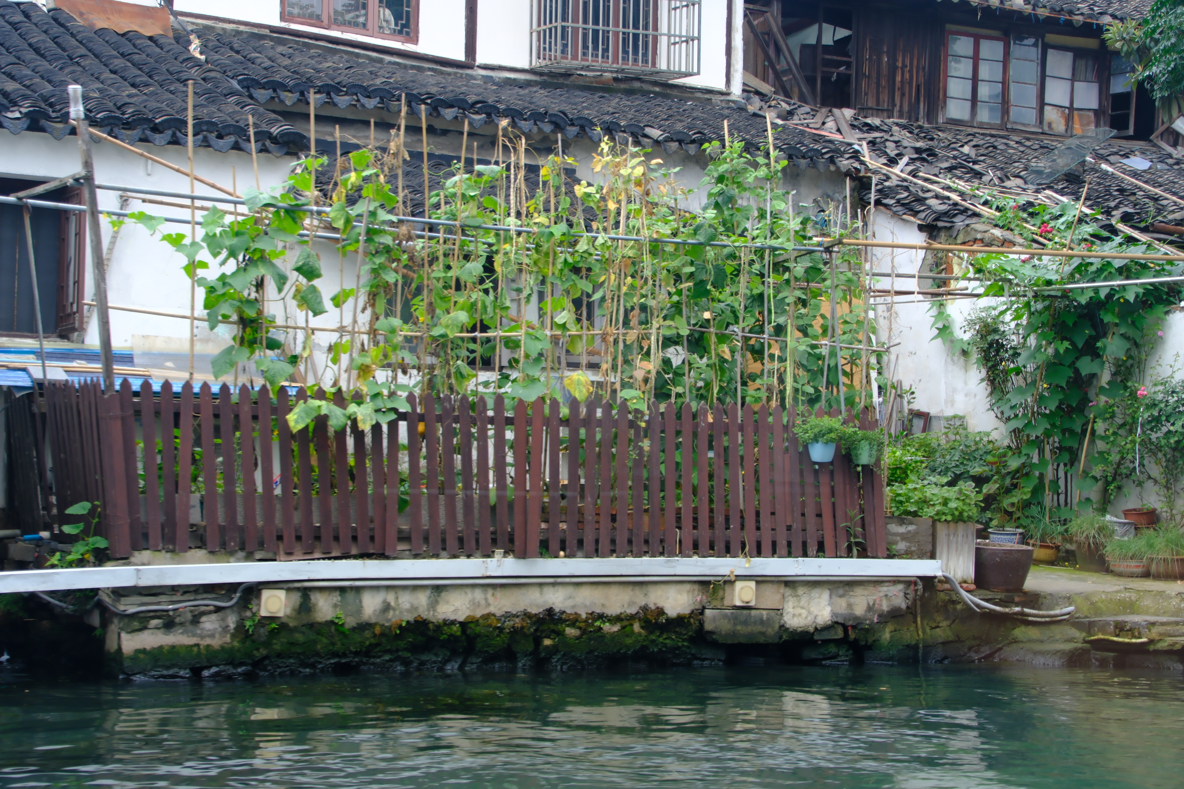 沿着山塘街水路，可以看到还有些人家住着，一些开店的，以及不少已然被废弃的老房子。