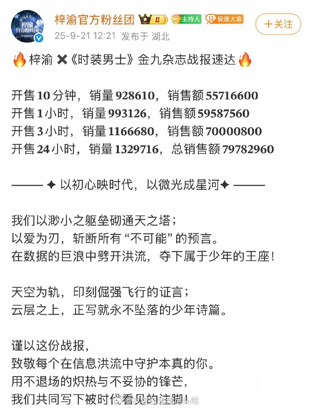 梓渝时装男士金九杂志战报，8000万，内娱杂志销售额TOP1其他杂志和商务眼红死