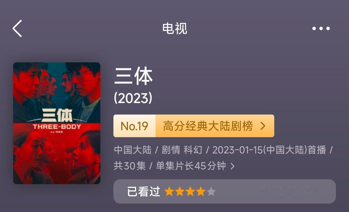 最近我在看「三体」，整体不错，解释的非常通俗易懂，就是一切都太新了…王传君根本就