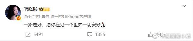 毛晓彤发博悼念于朦胧毛晓彤发博悼念于朦胧，突然就绷不住了。毛晓彤愿于朦胧在另一个