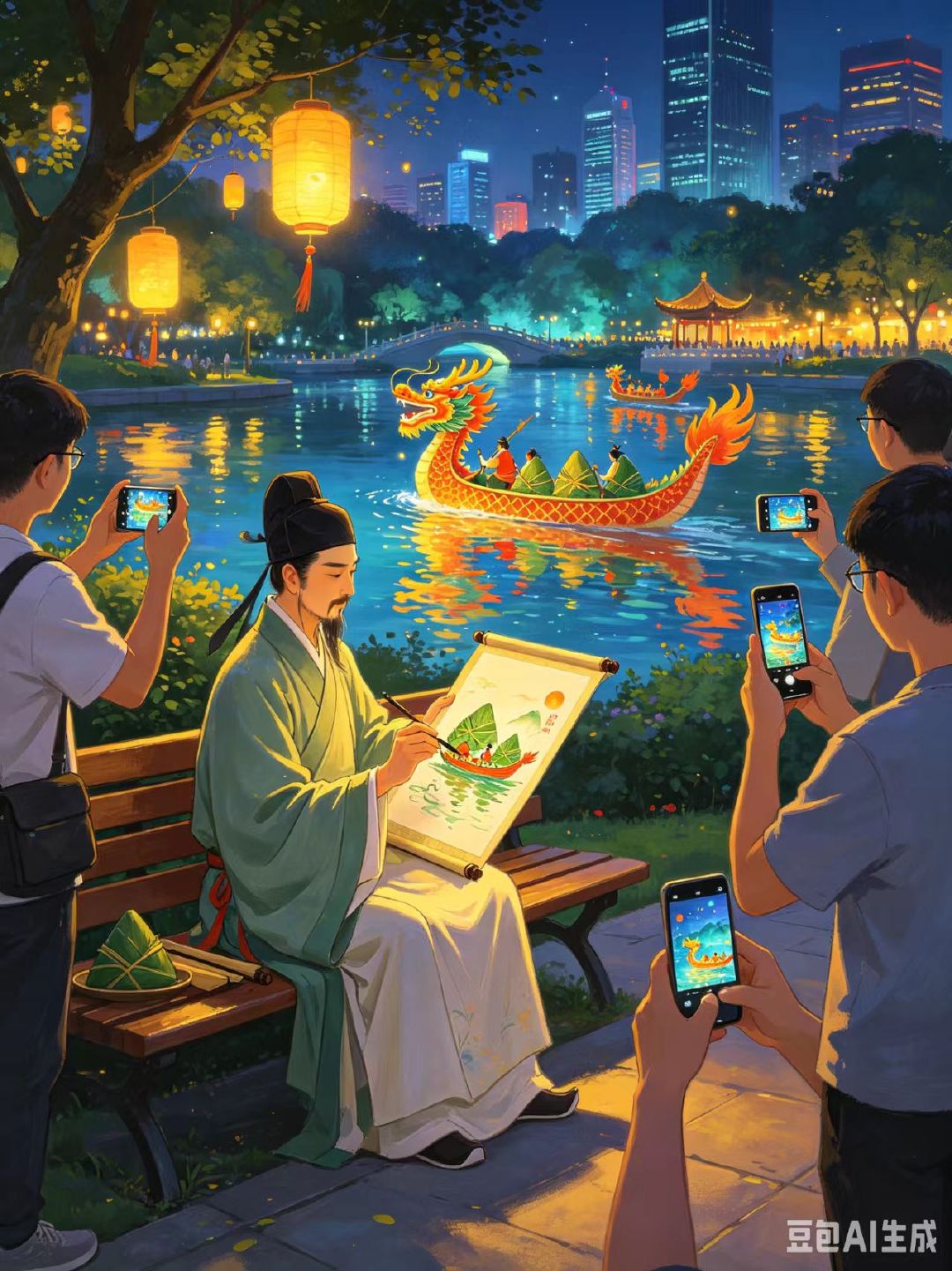 假如古代人在端午节穿越现代脑补古代泛舟竞渡的龙舟船夫，端午猛然穿越到当下瞬间看呆