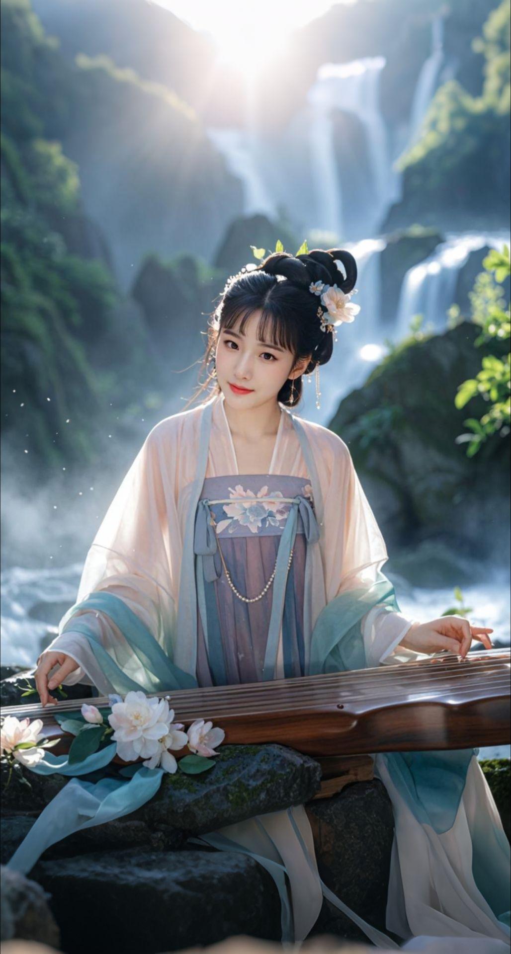 AI扩图 AI琴音山水佳人