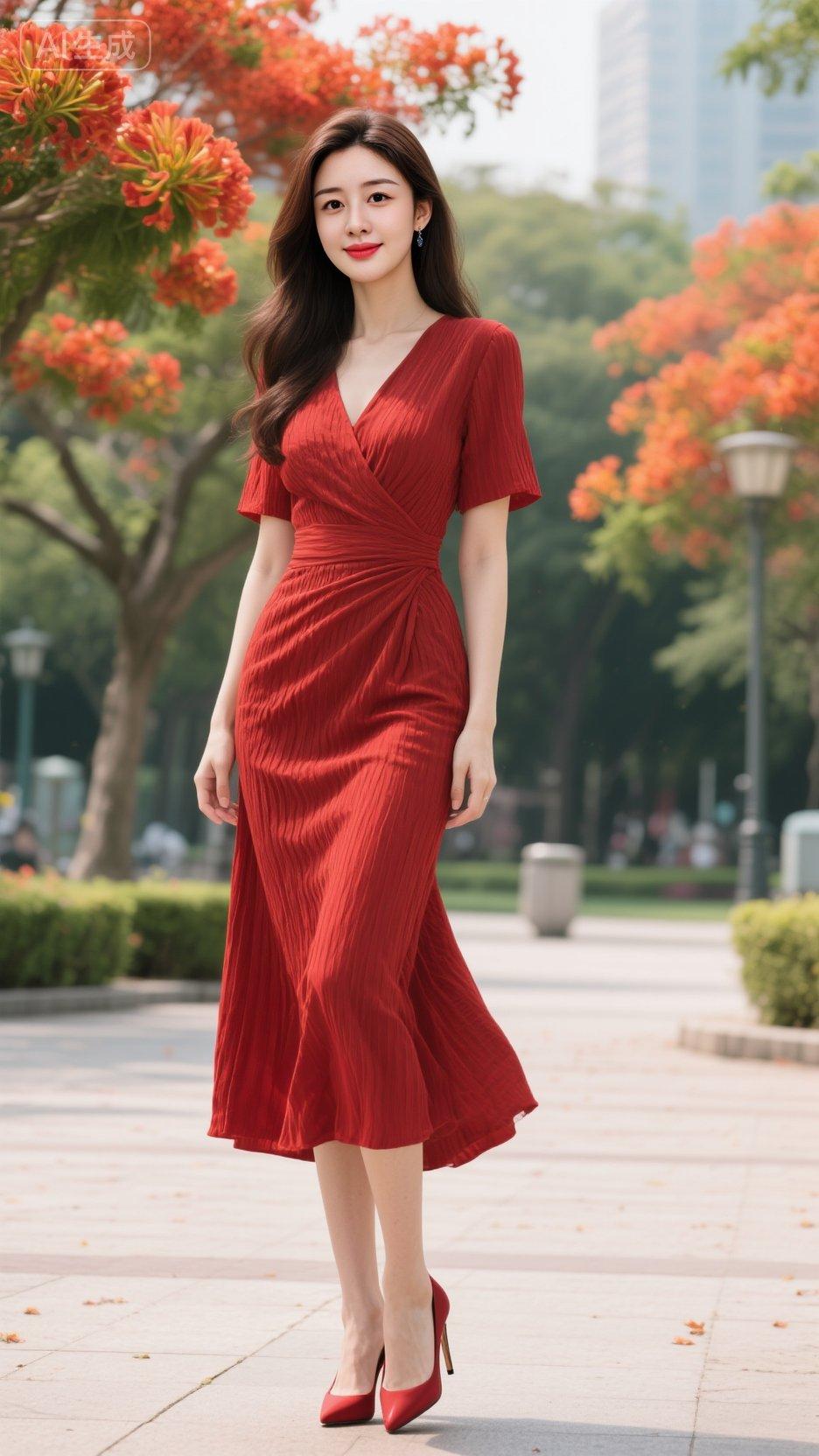 红色连衣裙 穿搭时尚