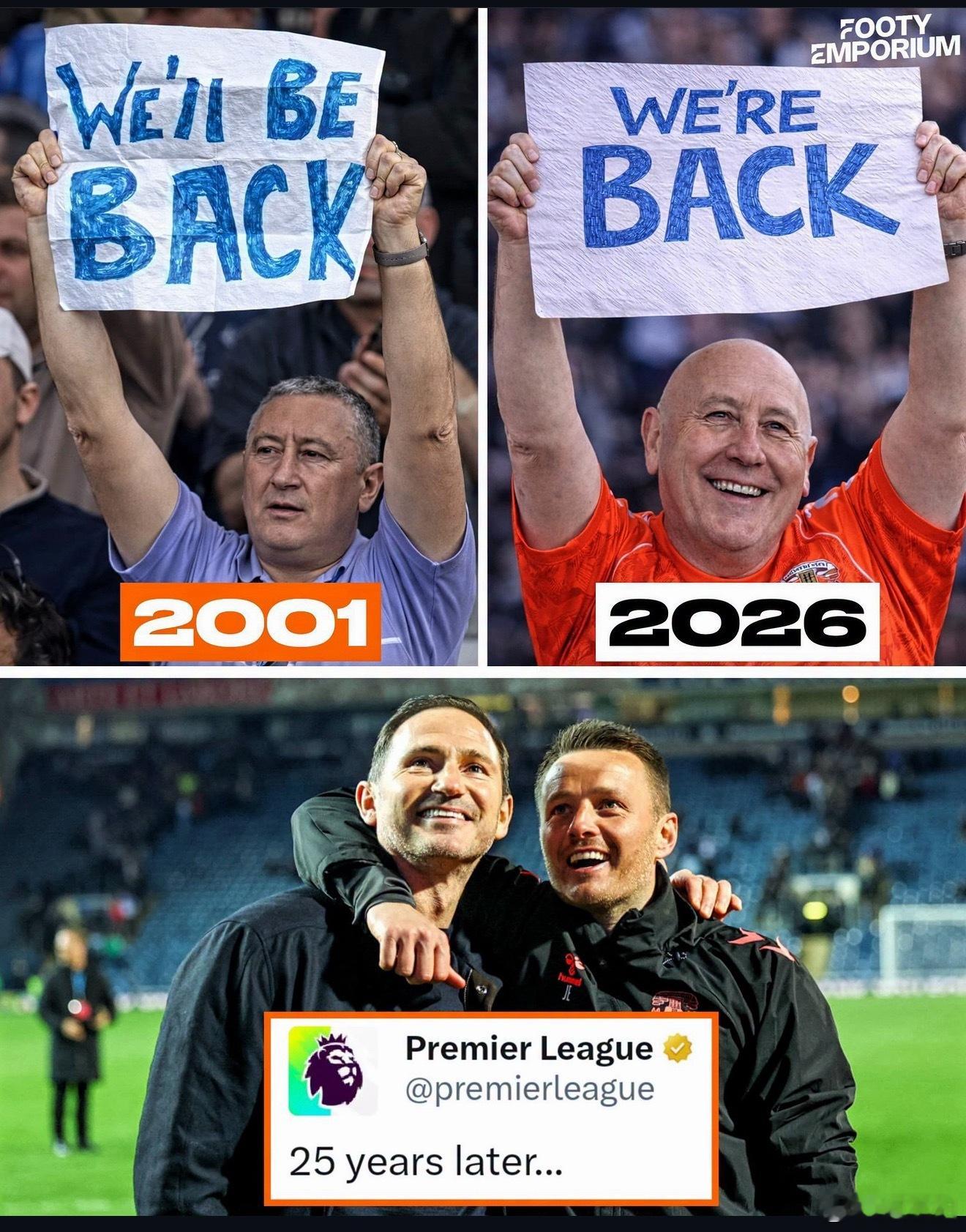 英冠联赛，考文垂队提前三轮成功晋级下赛季英超！2001 年球队从维拉公园球场告别