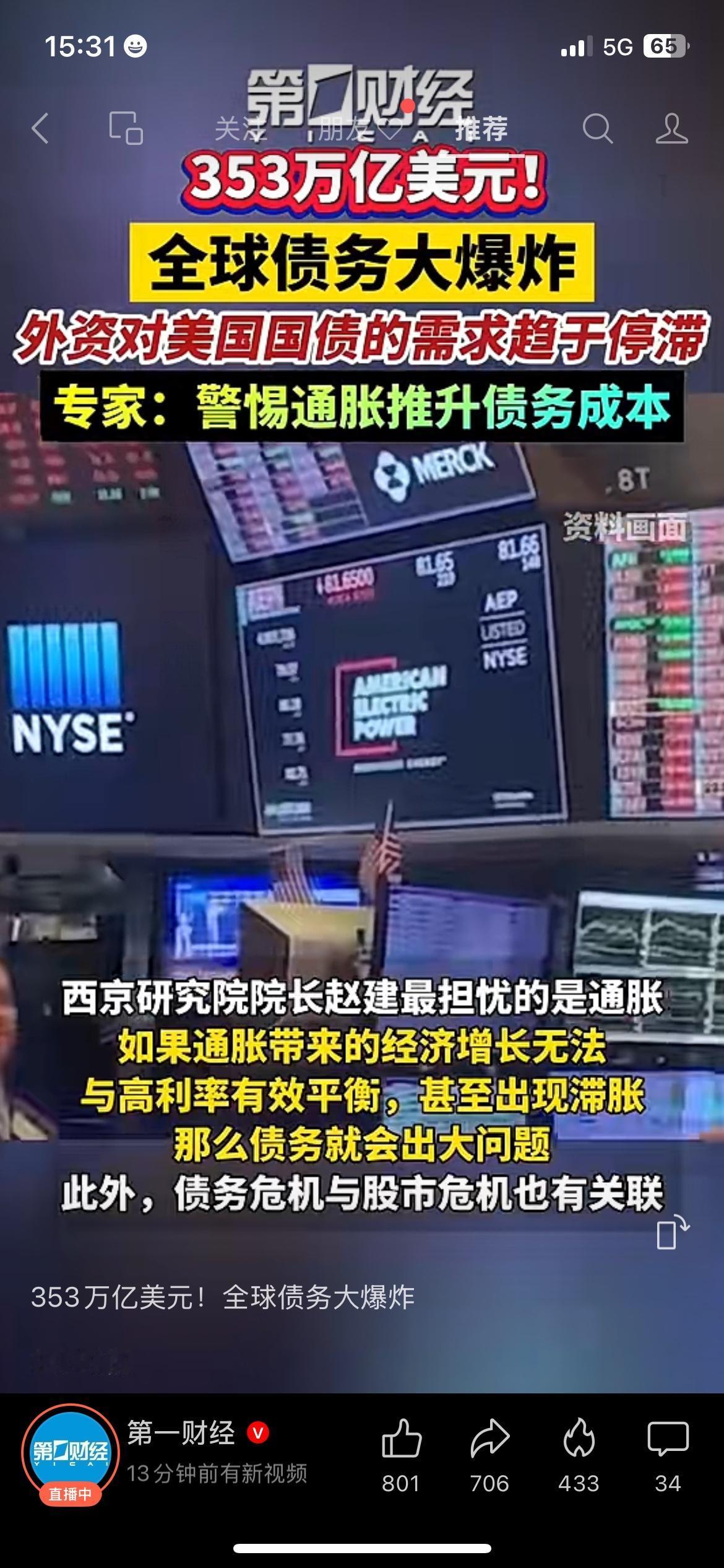 全球债务突破353万亿美元，美国债务问题要炸了？
全球债务规模已经涨到了353万