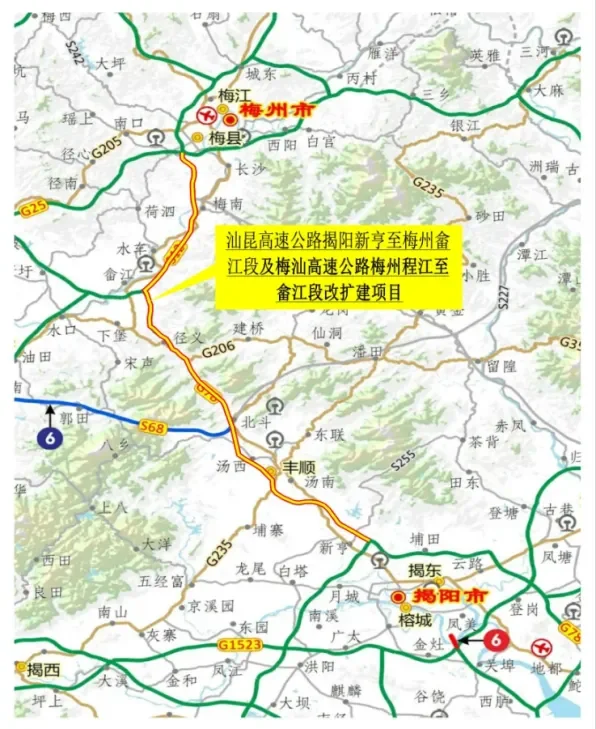 汕梅高速公路及其改扩建项目示意图