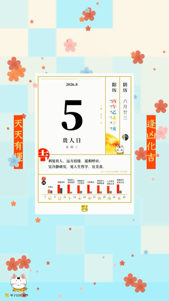 甲子日历 8 月 5 日，贵人日。利见贵人。远方结缘，遥相呼应。📆 星座人生