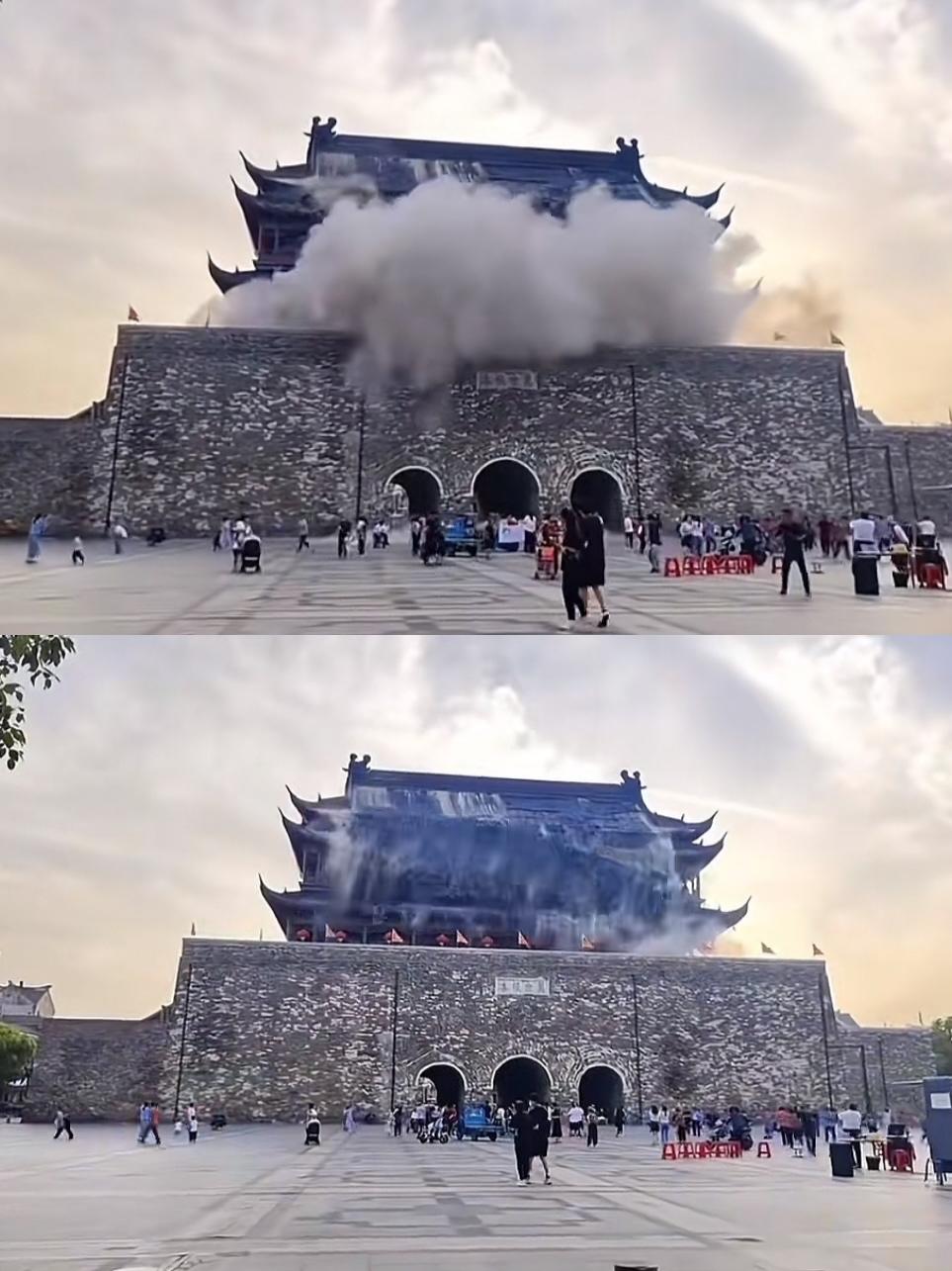 这么说吧，这玩意放当年和珅都不敢贪。

下面有很多游客，幸亏没砸到人，否则后果更