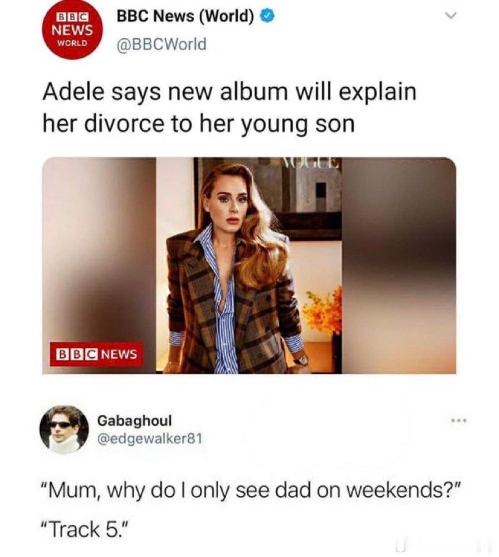 BBC新闻：Adele称新专辑会向年幼的儿子解释自己的离婚经历网友神评：“妈妈，