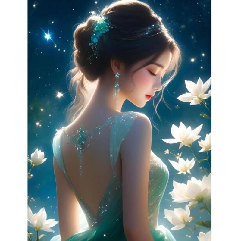 梦幻仙境中的少女，蝴蝶发饰与星空相映成趣，唯美动人。梦幻仙境少女 梦幻蕾丝少女 