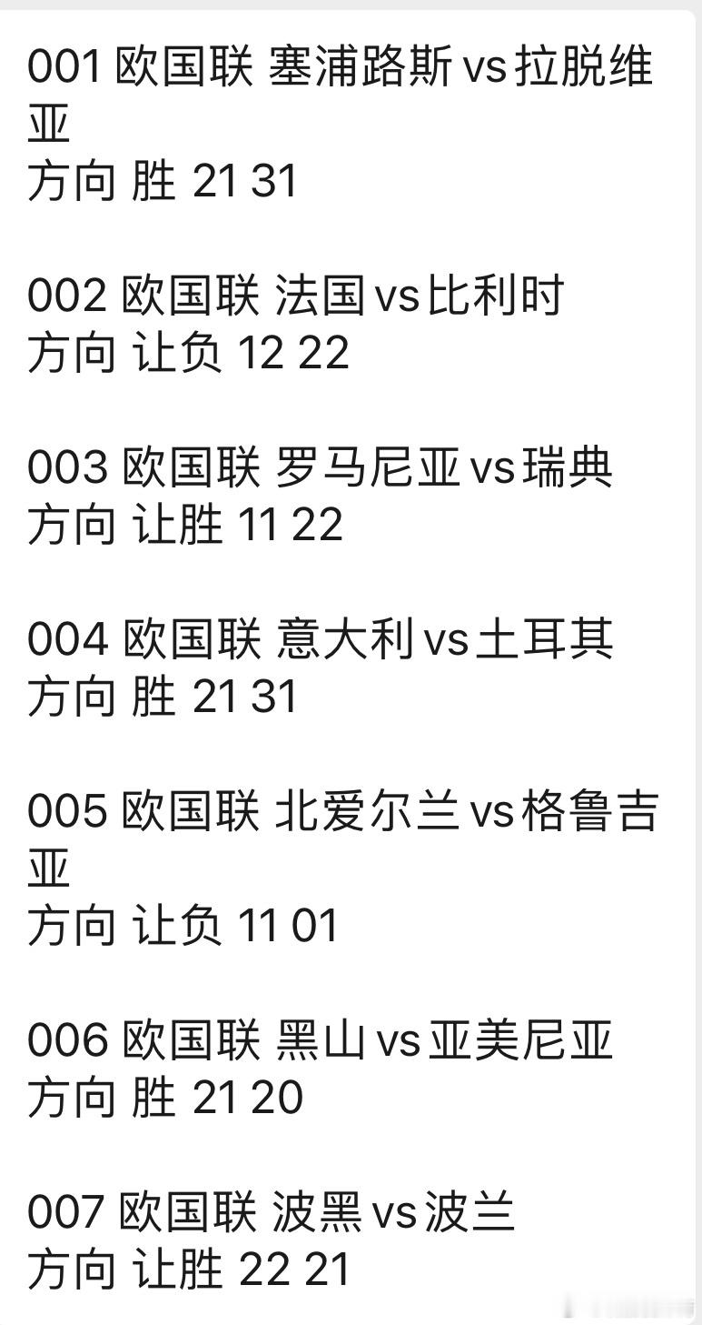 兄弟们好久不见，今日诚嘉思路来了。001 欧国联 塞浦路斯vs拉脱维亚方向 胜 