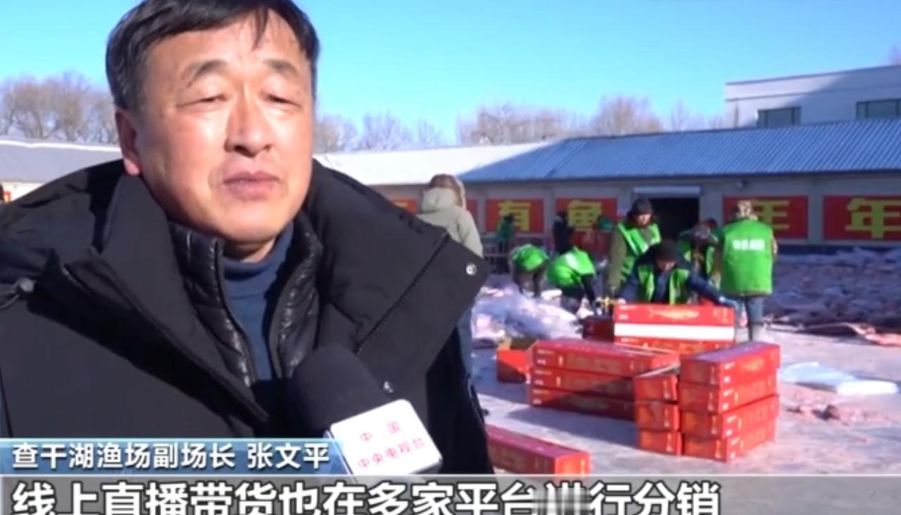 冬日查干湖，冬捕正当时！冰面之上渔获如山，红彤彤的鲜鱼铺满雪地，是北国寒冬里最热