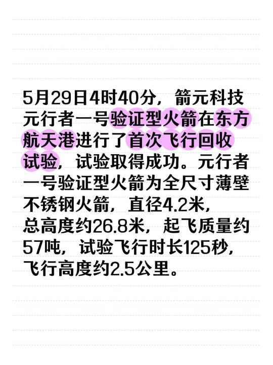 5月29日4时40分，箭元科技元行者一号验证型火箭在东方航天港进行了首...