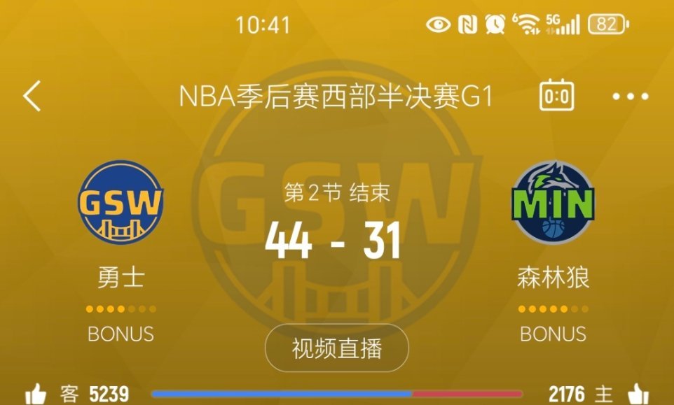 上半场结束，勇士领先13分！森林狼上半场三分15中0！勇士vs森林狼 ​​​