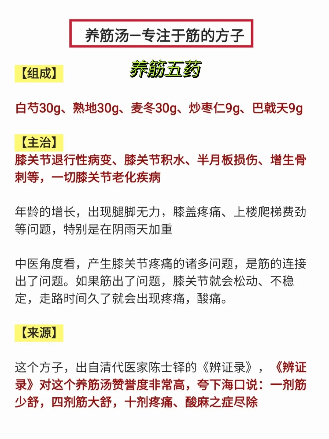 养筋汤：膝关节问题古方，滑膜炎