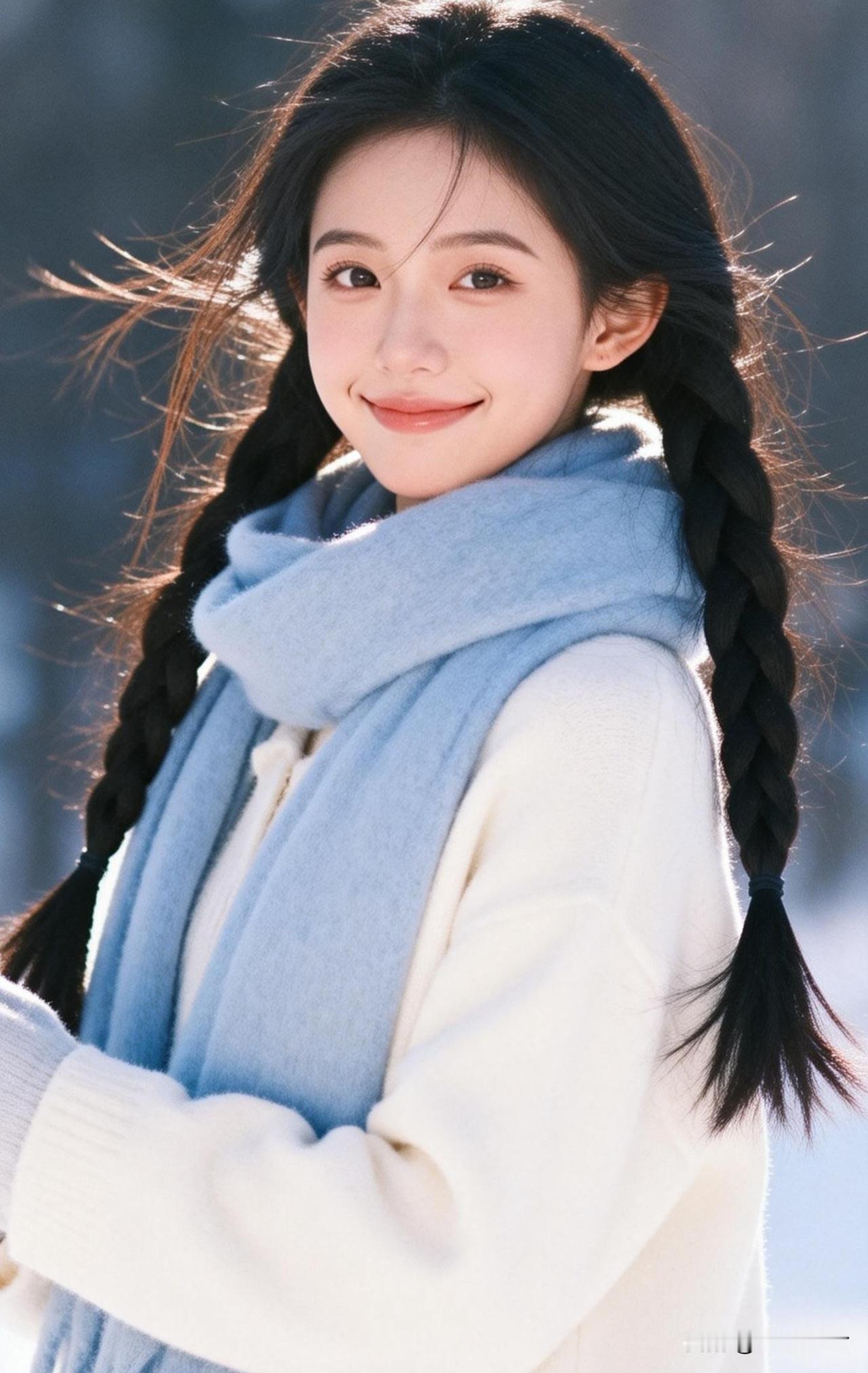 冬日暖阳下的甜美少女，笑容如阳光般温暖