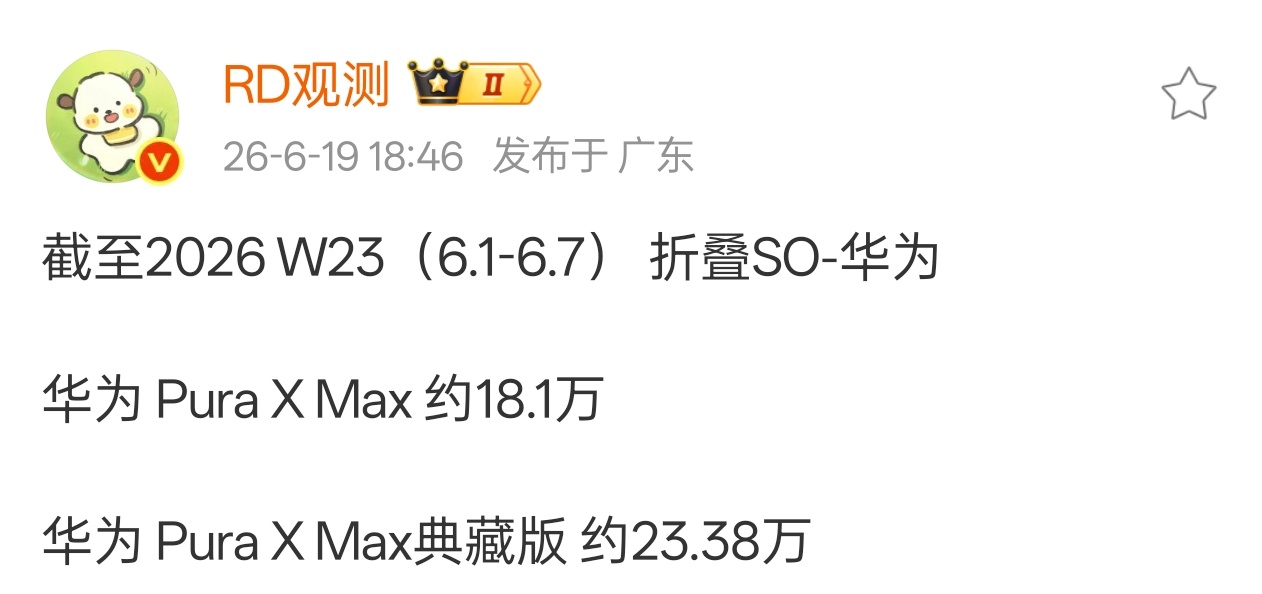 华为Pura X Max系列，W23相较于W21标准版增长3.5w+，典藏版增长