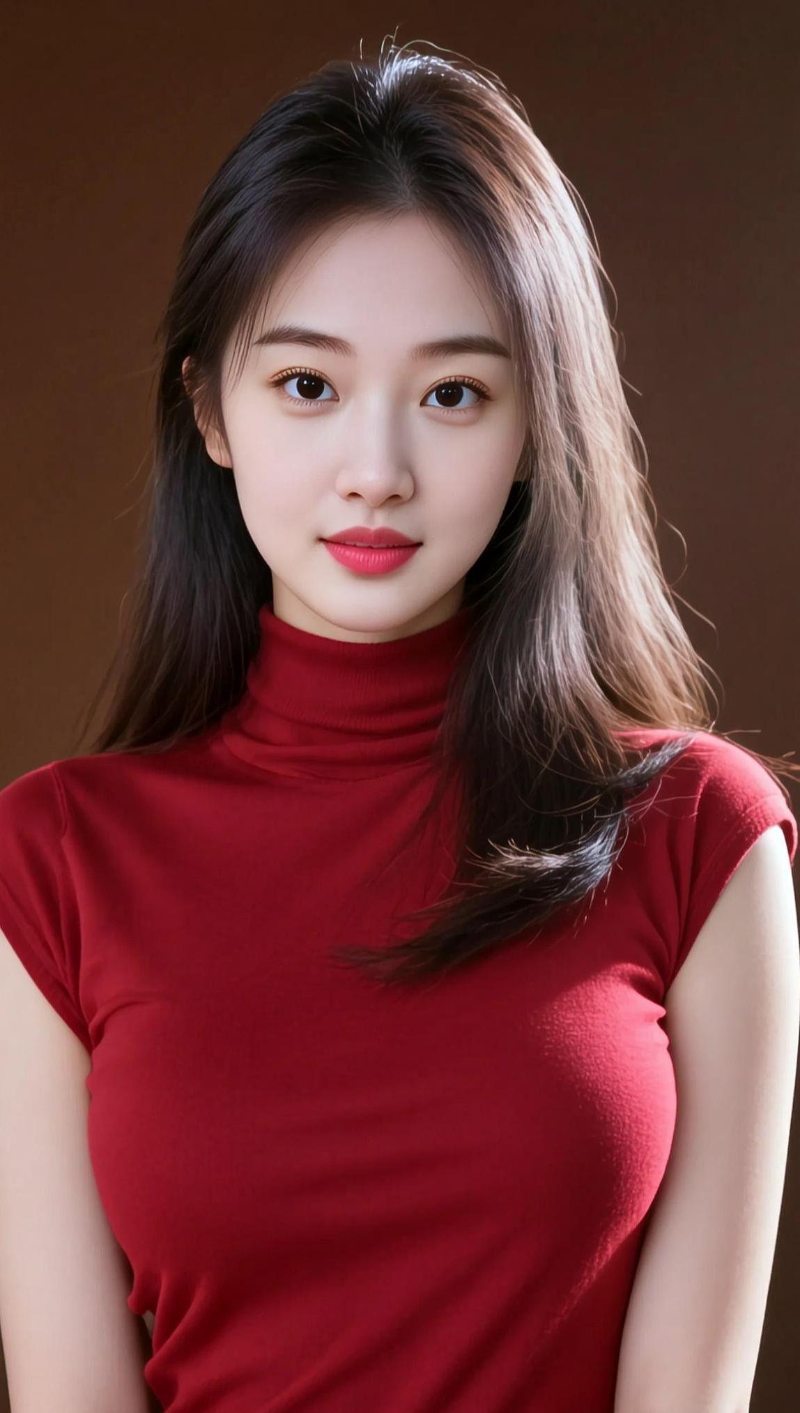 高领红衣照 抖音ai创作 高颜值