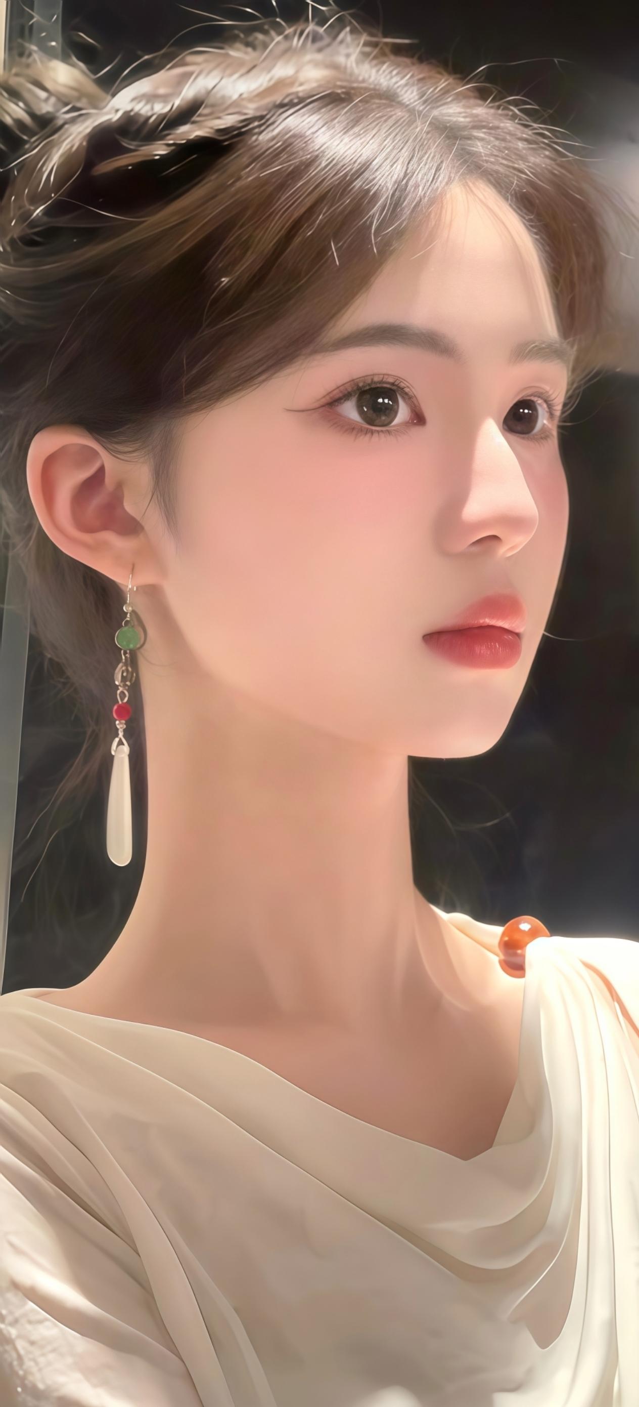 柳眉杏眼映朝霞，玉面含羞似海棠。
一笑嫣然花自愧，千般妩媚月难夸。
轻移莲步香风