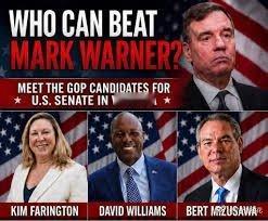 8月4号，共和党党内初选，11月份挑战现任联邦参议员 Mark Warner。这