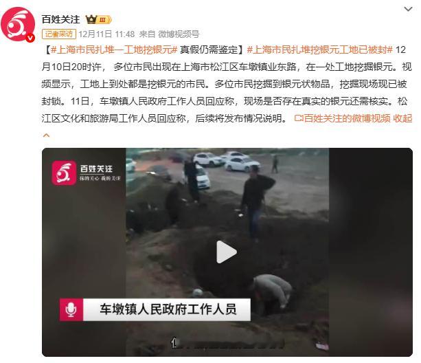 上海市民扎堆挖银元凌晨2点的警车灯划破夜空，上海松江的“挖宝”现场终于平息。上百