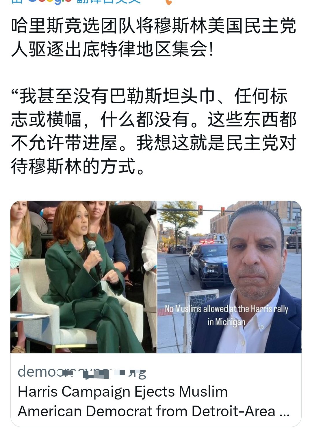 #漂亮国风景线# 美国政客说他们“关心”穆斯林，但他们却把民主党内的穆斯林直接驱