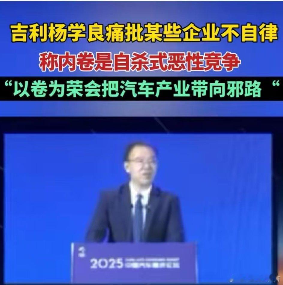 吉利高管痛批争当卷王以卷为荣吉利副总裁杨学良在2025中国汽车重庆论坛上表示，企