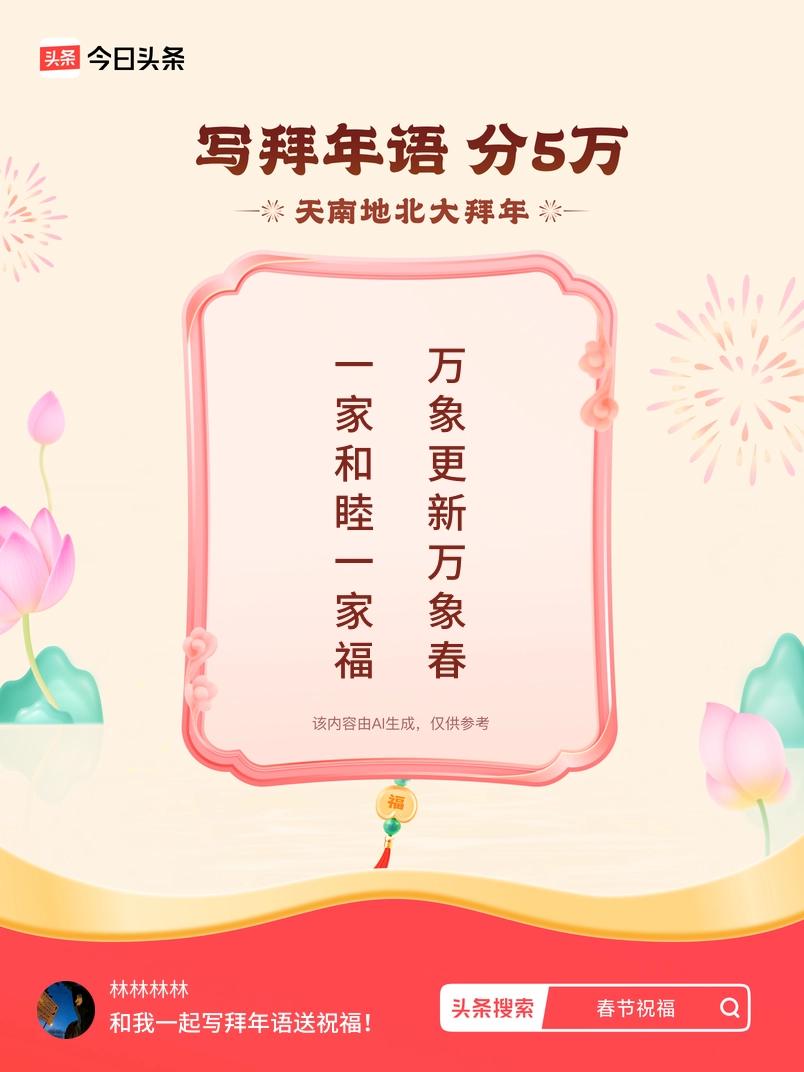 写拜年语送祝福新春拜年送祝福！我的祝福是：“一家和睦一家福，万象更新万象春”！快
