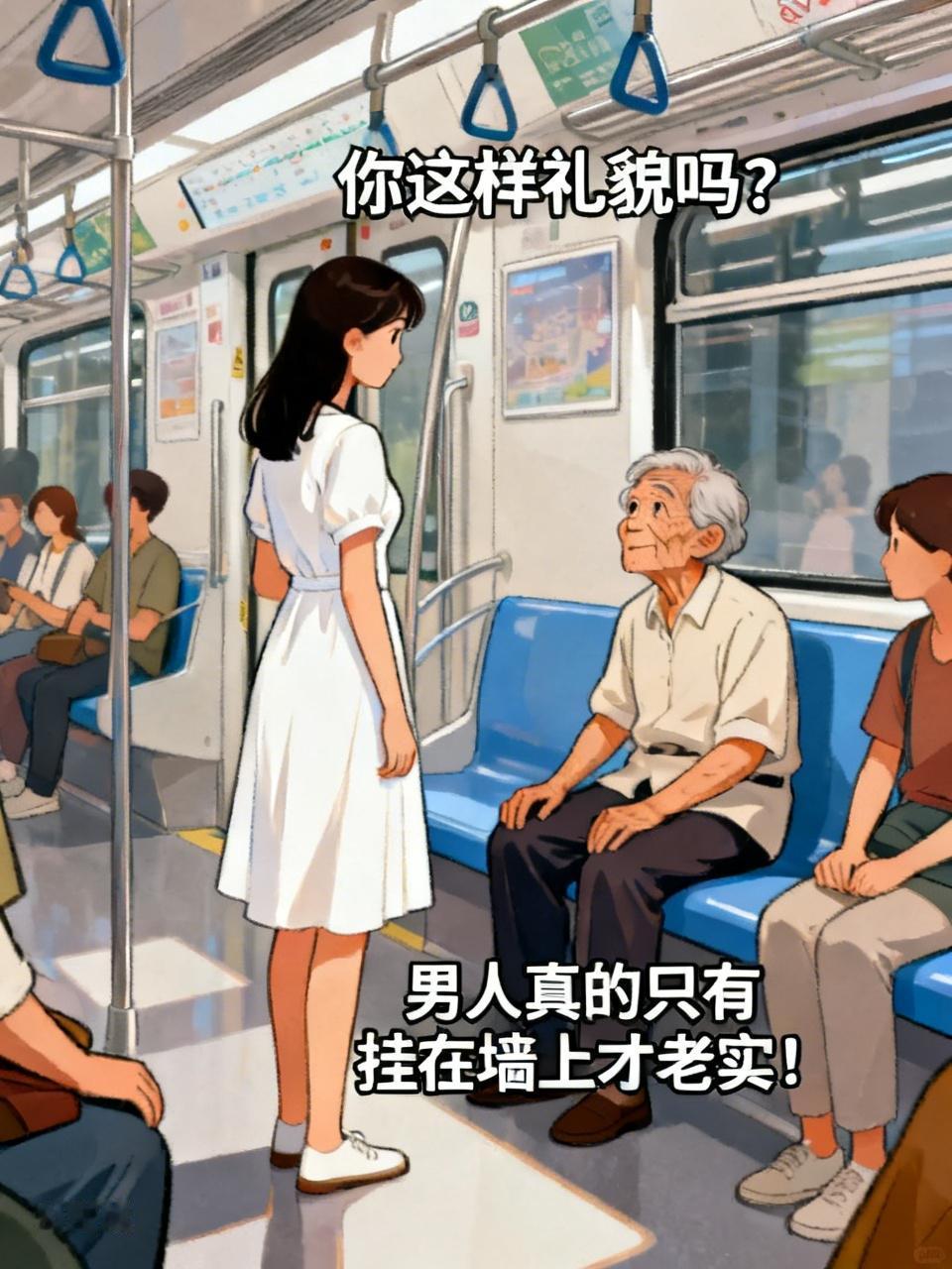 上海，女子坐地铁时，发现一个猥琐大爷一直色眯眯地盯着自己看，于是她提醒大爷：“你