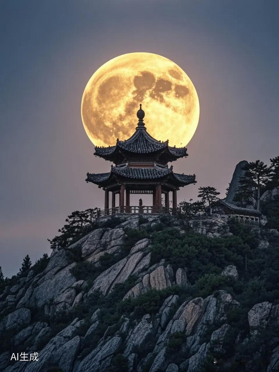 《七律  夜宿山亭》
月照山亭不夜天，流星探客至云边。
松风暗抚弦音起，竹影轻吟