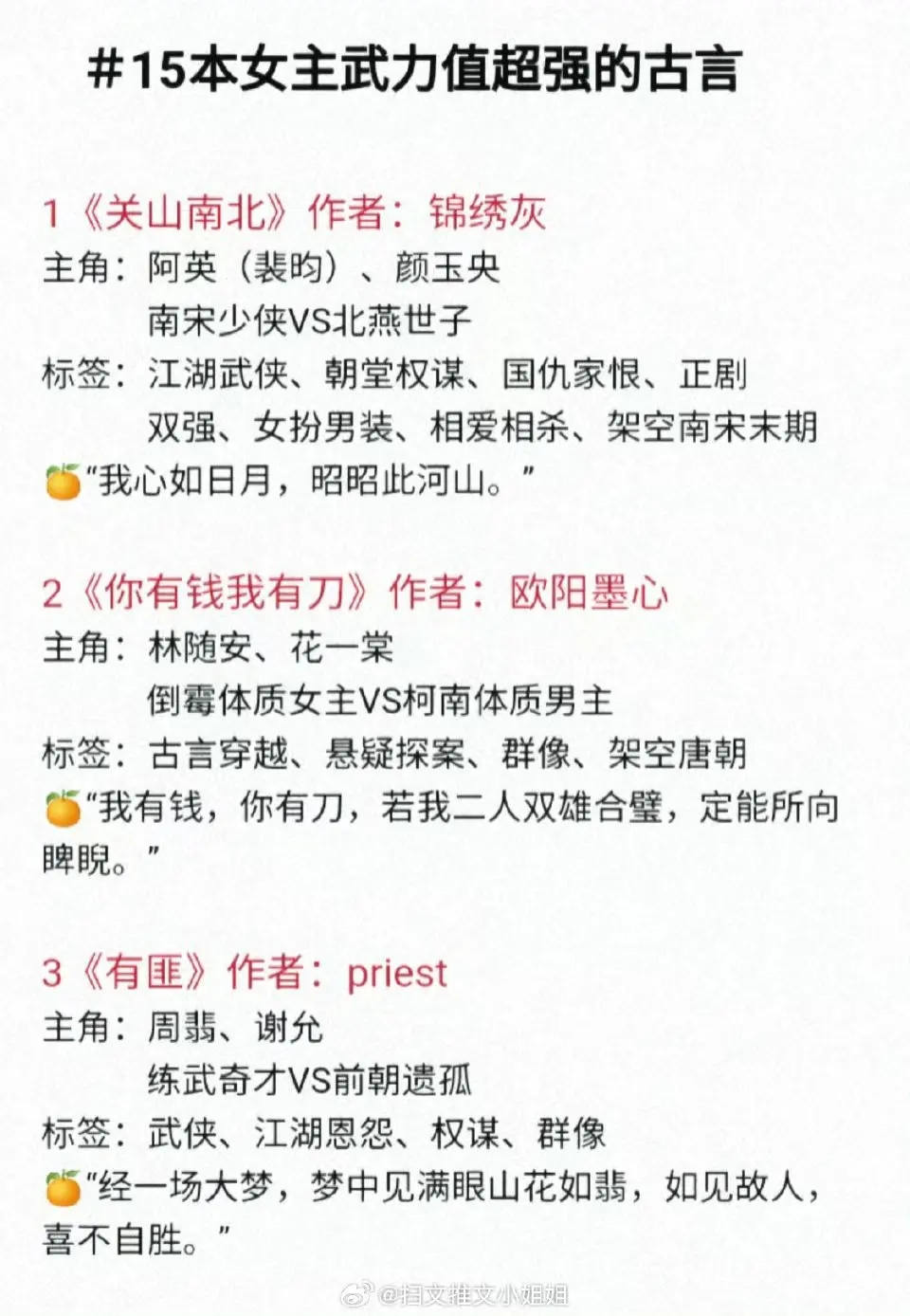 那些女主武力值超强的的古言小说 男强女更强，这是谁的最爱呀！[送花花]...